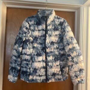 Eddie Bauer Women’s Blue/White/Pink Tie-Dye Look 80% Down Zip Up Jacket